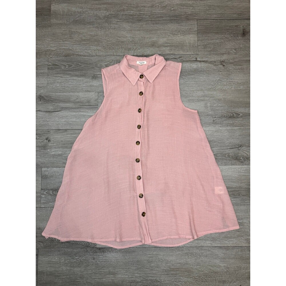 Pink Sleeveless Button Front Collared Tunic Blouse Flowy Gauze Women's Medium